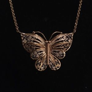 Sterling 925 Vintage Filigree Butterfly Necklace